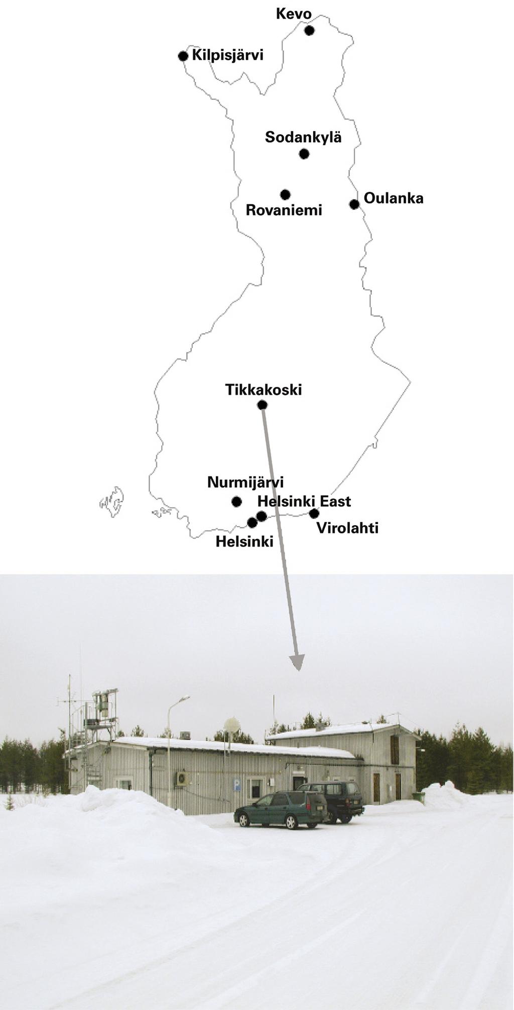 Kuva 4.1. Seuranta-asemat vuonna 2004. Bild 4.1. Bevakningsstationerna år 2004.