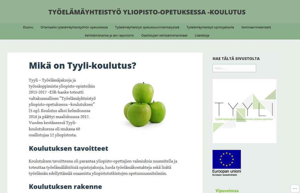 Tyyli-koulutuksen materiaalit verkossa - Koulutuksen - verkkojaksojen oppimistehtävät - seminaarien ohjelmat - seminaarimateriaalit -