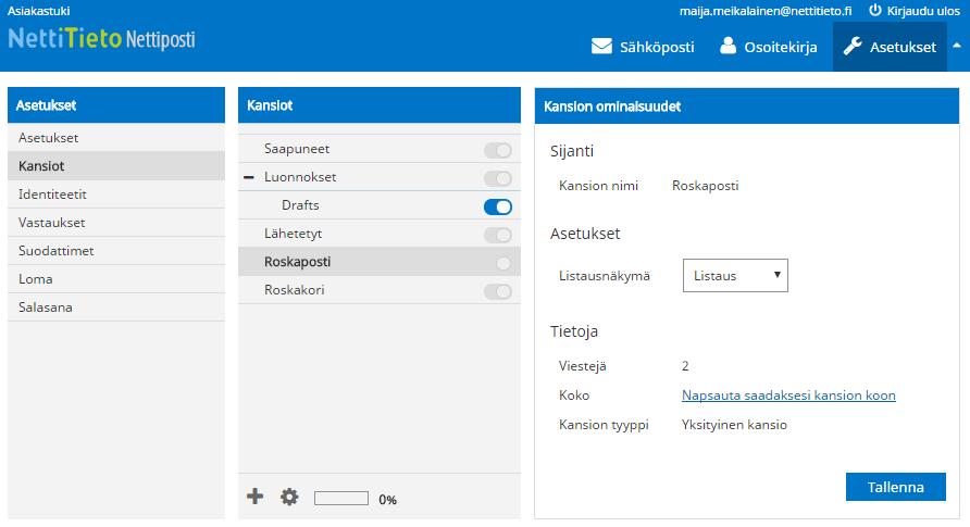 kansiot jotka näytetään kansiolistauksessa, muuttaa kansion