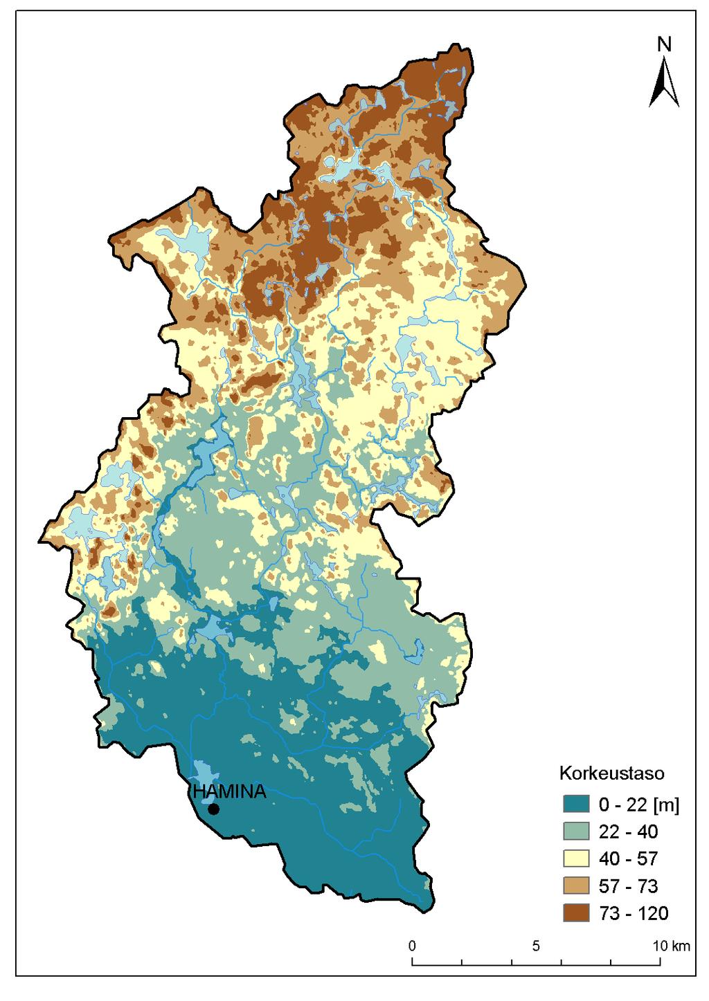 SYKE; Maanmittauslaitos lupa nro 7/MML/10 Kuva 2. Vehkajoen vesistöalueen korkeustaso (KM25). 2.2 Maankäyttö Vesistöalueen maankäyttöä on tarkasteltu lähinnä paikkatietoaineistojen pohjalta.