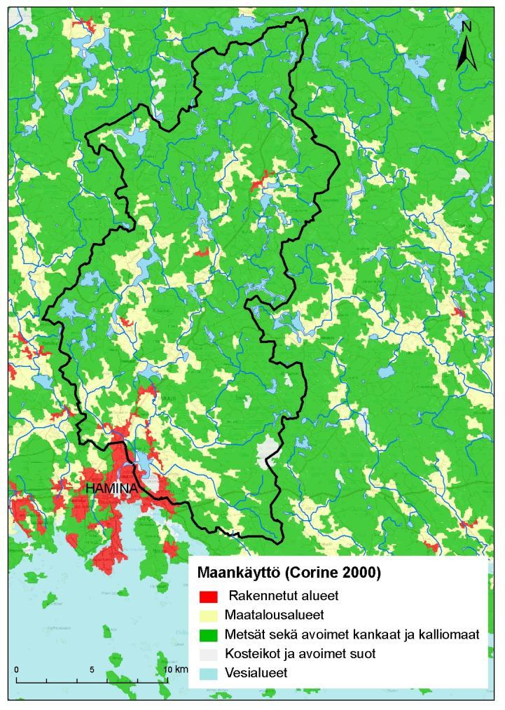 Kuva 3. Maankäyttö Vehkajoki vesistöalue.
