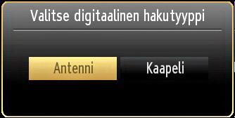 Kaapelikanavien asennus Jos valitset KAAPELI-option, jatka painamalla OK kaukosäätimessä ja noudata ohjeita ruudussa: Jos Koti-tila on valittuna, Tallennus-tila ei ole (lisävaruste) käytettävissä