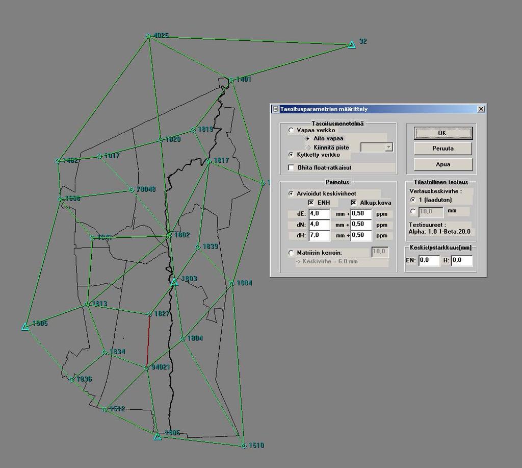26 4.2.2 Kytketyn verkon laskenta Kun vektorihavaintojen laatu oli varmistettu vapaan verkon tasoituksella, verkko liitettiin kytketyn verkon tasoituksella EUREF-FIN-koordinaatistossa olevien