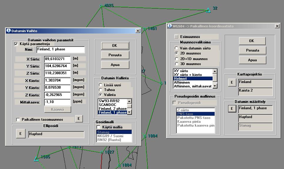 32 Kuva 11. 2D-muunnoksen parametrit ja ellipsoidi, jolle muunnos tehdään.