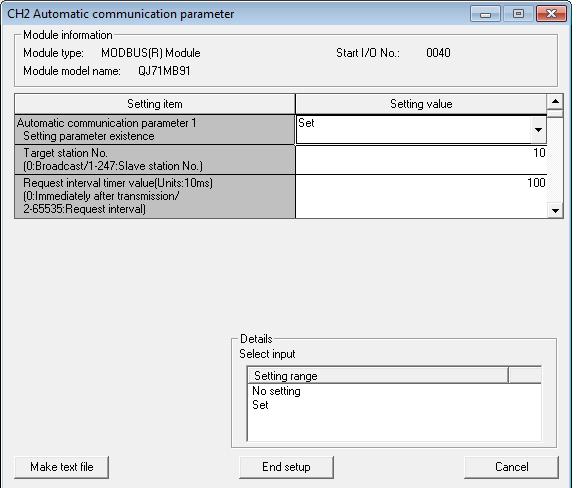 Automatic parameter setting aknas (joonis 3.5) määratakse parameeter Read input registers (registrite lugemine). Sellega määratakse, et loetakse MODBUS registreid aadressist 300000.