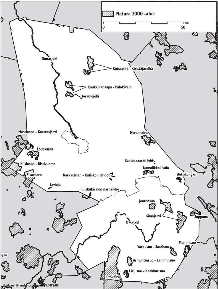 Rovaniemen seutukunnan (Ranua, Rovaniemen mlk, Rovaniemi) Natura-alueet ovat varsin hajallaan ja ne ovat pinta-alaltaan pieniä.