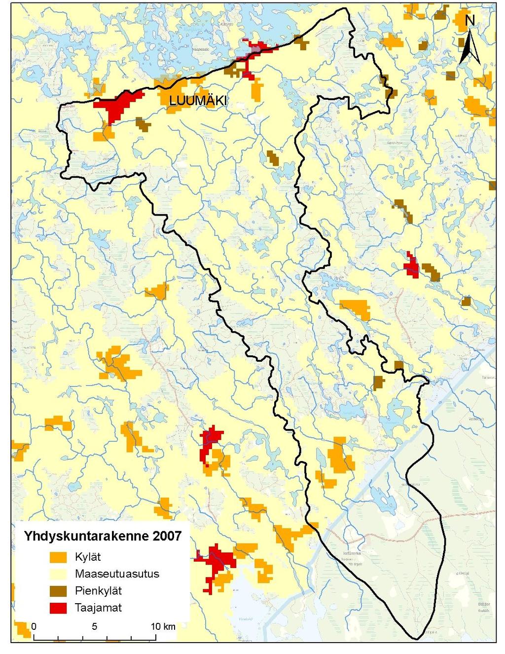 SYKE; Maanmittauslaitos lupa nro 7/MML/10; Affecto Finland Oy, Karttakeskus, Lupa L4659 Kuva 5. Yhdyskuntarakenne Urpalanjoki vesistöalue.