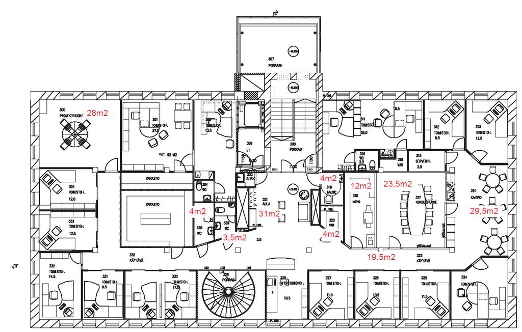 Yritystalo Ewald Tilan koko 194 m² (222 m²) Vuokra 10,78 /m²/kk, yhteensä 2 091,32 (2 393,16 )/kk (alv 0 %). Tilat vuokrataan kalustettuina.