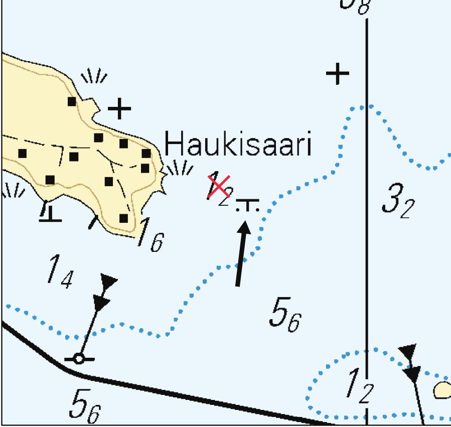 19 *399. O/525 Suomi. Kokemäenjoen vesistö. Valkeakoski. Haukisaari. Syvyystietojen muutokset. Karttamerkinnän muutos. Finland. Kumo älvs vattendrag. Valkeakoski. Haukisaari. Ändrad djupinformation.