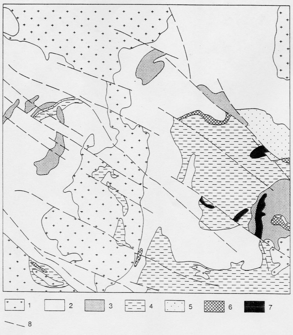 Kuva 2. Yleistetty kuva alueen kallioperästä GTK:ssa valmisteilla olevan 1:100 000 kallioperäkartan mukaan, karttalehti 3612.