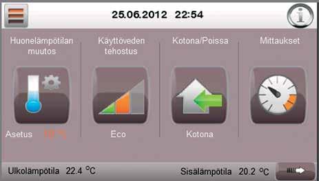 Etusivu 1 Älykkäin ohjausjärjestelmä 1. 2. 3. 4. ÄssäControl tekee maalämpöpumpun käytöstä helppoa ja mukavaa. Laitteen kosketusnäyttöä käyttää sujuvasti koko perhe.