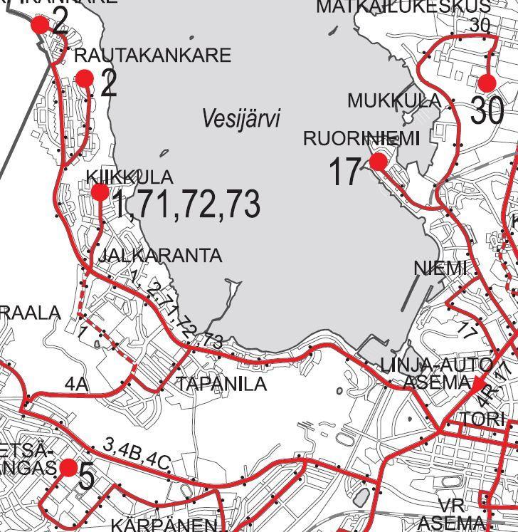 Paikallisliikenne on säännöllistä (linjat 1, 2, 4A, 71,72,73) ja myös seudullista