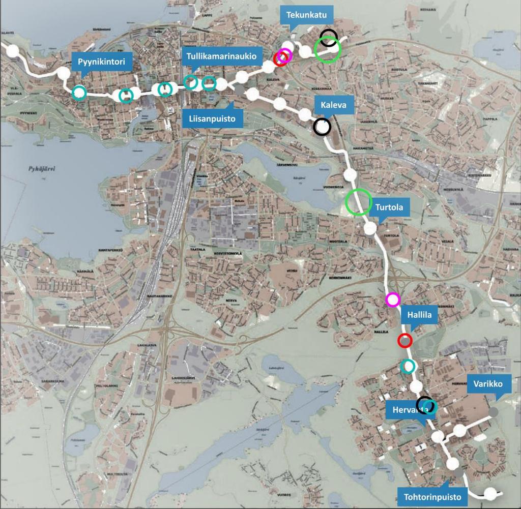 Ympäristötaideteokset Ehdotus taiteesta raitiotien ympäristössä - Kiripätkän taide alustavasti Taidemuseon hankintana Erikoispysäkit Pysäkkikatoksien kattorakenteisiin tuodaan kevyesti toteutettavat