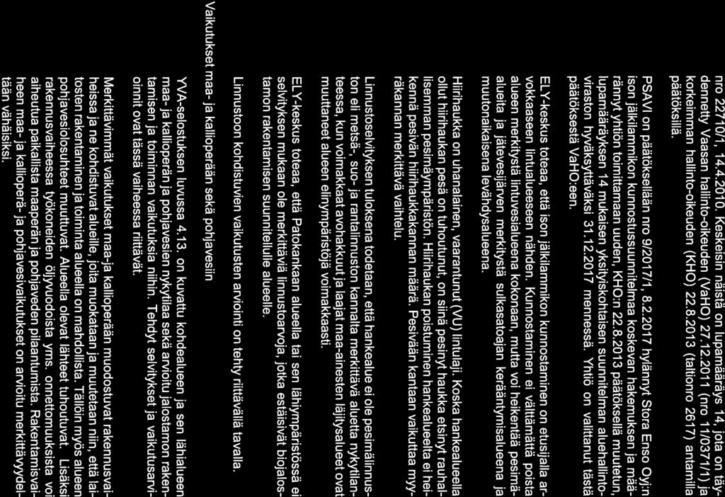 37 (52) nro 22710/1, 14.4.2010. Keskeisin näistä on lupamääräys 14, jota on täy dennetty Vaasan hallinto-oikeuden (VaHO) 27.12.2011 (nro 11/0371/1) ja korkeimman hallinto-oikeuden (KHO) 22.8.