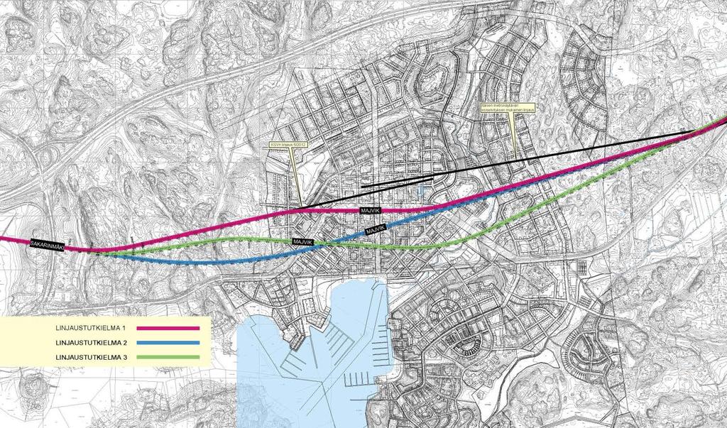 Metron linjauksen suunnittelussa on noudatettu metron suunnitteluohjeita (2000). Linjauksen maksimikaltevuus on 30 ja pyöristyssäde on asemien päässä enintään 3000 metriä, asemien välillä 5000 metriä.