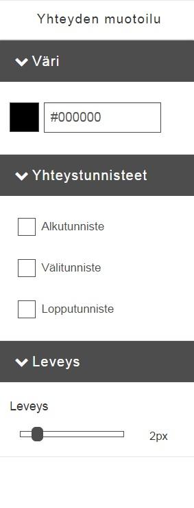 Väri Yhteyden väri. Yhteystunnisteet Yhteydellä voi olla enintään kolme yhteystunnistetta. Tunnisteet saa esiin klikkamalla halutun yhteystunnisteen valintalaatikkoa.