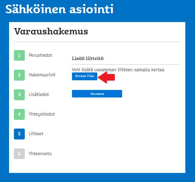 Kuudennessa vaiheessa voi vielä tarkastella hakemuksen tiedot ennen lähetystä: kun olet tarkistanut kaikki tiedot oikeiksi,