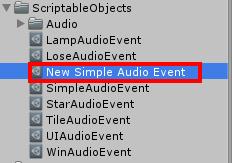 36 Kuva 29. Uuden AudioEvent ScriptableObjectin luominen. ScriptableObjectin käyttäminen tapahtuu seuraavasti; luodaan esimerkiksi AudioManager.cs luokan sisälle SimpleAudioEvent-referenssi (Kuva 30).