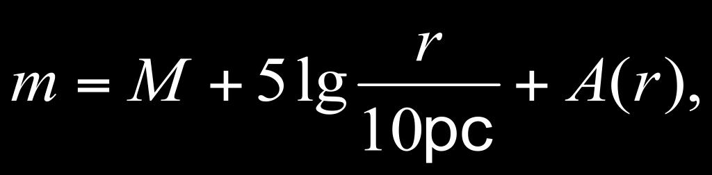 10.1.1 Magnitudit Absoluuttinen magnitudi M: M = kohteen näennäinen magnitudi 10 pc:n etäisyydellä jossa A(r) on tähtienvälisen pölyn