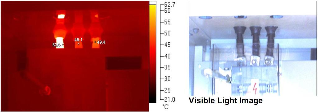 Vaikka aina ei ole mahdollista mitata tarkastettavia kohteita, kuten liitoksia suoraan (kuva 8), niin vikakohta voi olla löydettävissä myös johtuneen lämmön avulla.