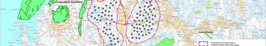 Lakiakankaan tuulipuiston suunnittelualue sijoittuu noin kilometrin Lappfjärdin tuulipuiston itäpuolelle ja on pinta-alaltaan noin 45 km 2.