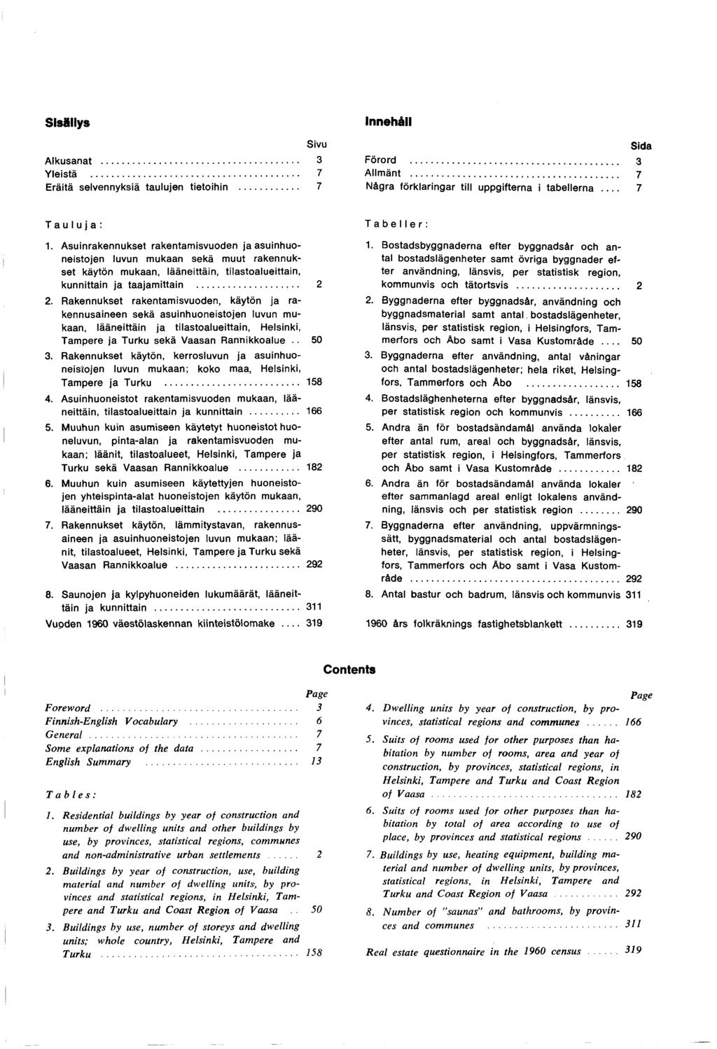 Sisällys Sivu Alkusanat... Yleistä... Eräitä selvennyksiä taulujen tietoihin... Innehåll Sida Förord... Allmänt... Några förklaringar till uppgifterna i tabellerna Tauluja:.