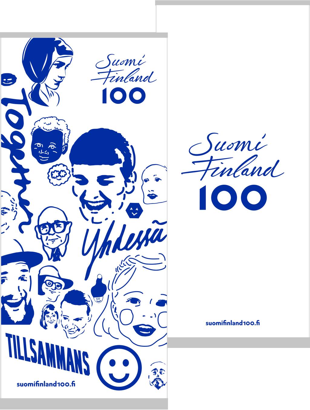 Roll-upit Suomi 100 -roll-up on suunniteltu käytettäväksi sisätiloissa. Rollupeista on suunniteltu kaksi eri versiota.