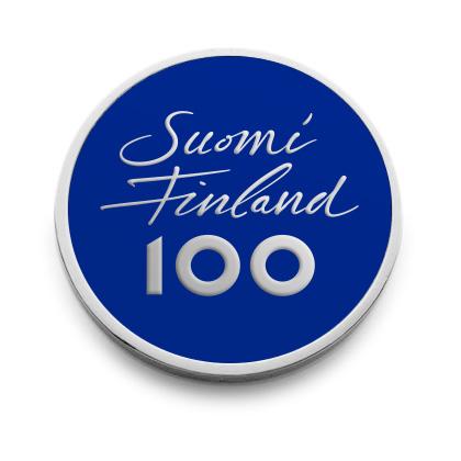 Pinssi ja pinssikortti Suomi 100 metallinen pinssi toimii magneettikiinnityksellä. Pinssi tulee painettuun korttiin kiinnitettynä. Korttia elävöittää Suomen Kasvot -kuvitus.