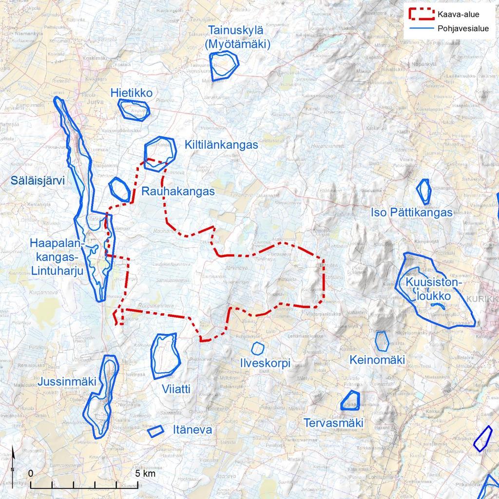 Matkussaaren tuulivoimaosayleiskaava OAS 14.1.2015 7 (18) 4.3 Pohjavesialueet 4.4 Maanomistus 5 Suunnittelutilanne Kuva 4.3. Kaava-alueella ja kaava-alueen läheisyydessä sijaitsevat pohjavesialueet.