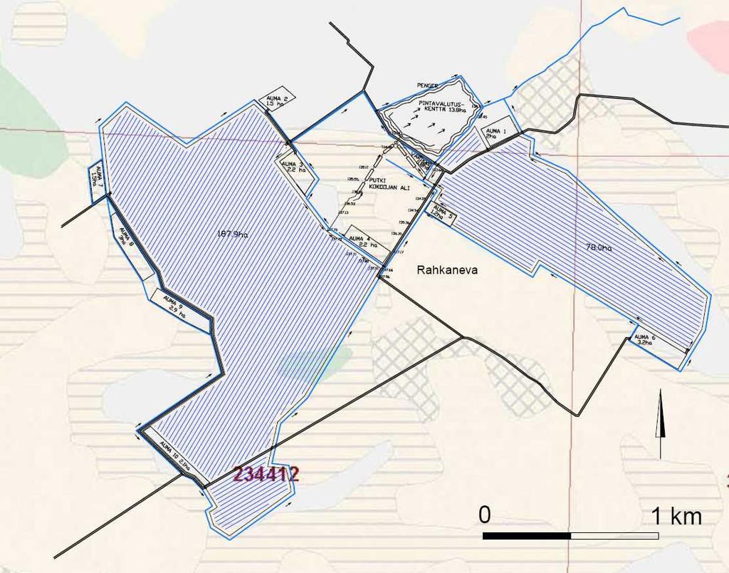 59 Kuva 22. Rahkanevan maaperän yleispiirteet (http://geomaps2.gtk.fi). Punainen väri edustaa kalliota/kalliomaata (maakerros <1m), vaalean ruskea moreenia, harmaa turvetta, vihreä hiekkaa ja soraa.