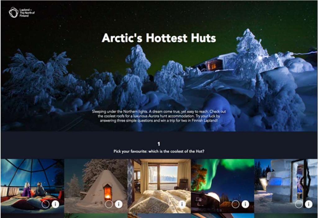 Arctic s hottest huts Britannian markkinalle kohdennettu kampanja brändää Suomen Lappia majoituskohdetarjonnan eksoottisen ja monipuolisen kirjon kautta