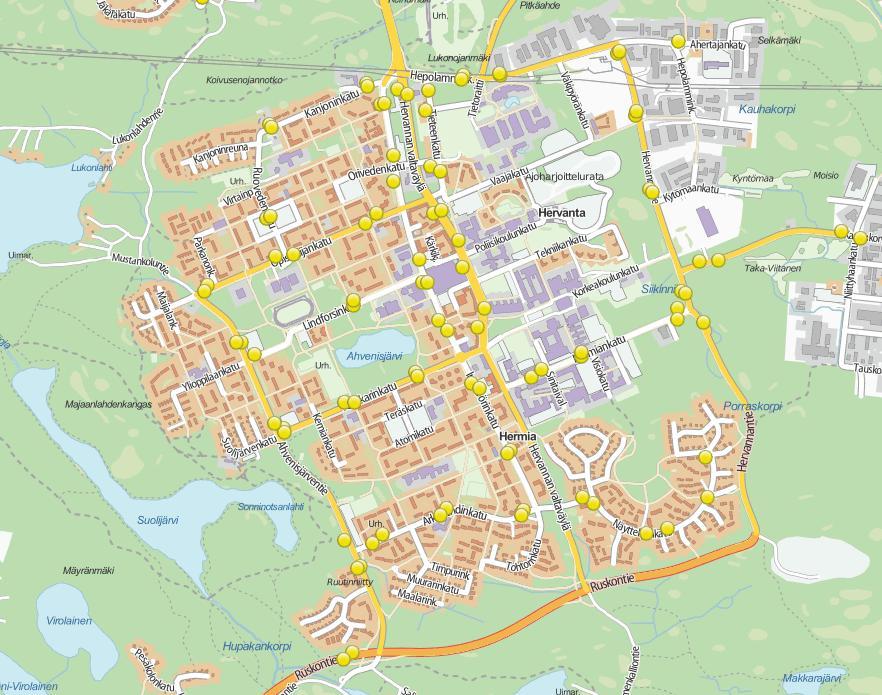 Toisenlainen näkökulma asiaan Nykyinen vuoromäärä 13/23/30 4+5+6=15 vuoroa /ruuhka-h Voisi olla 4 kpl 15 min vuorovälin linjaa 16 vuoroa /ruuhka-h Hervannan sisäiset tarpeet yhteydet asuinalueilta