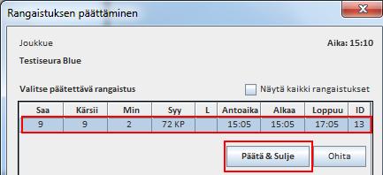 Ainakin toistaiseksi kello todellakin pitää käyttää loppusekuntien ajan. Tämän jälkeen painetaan Lopeta erä nappia. 9. Kirjaa seuraavaksi maalivahdin torjunnat.