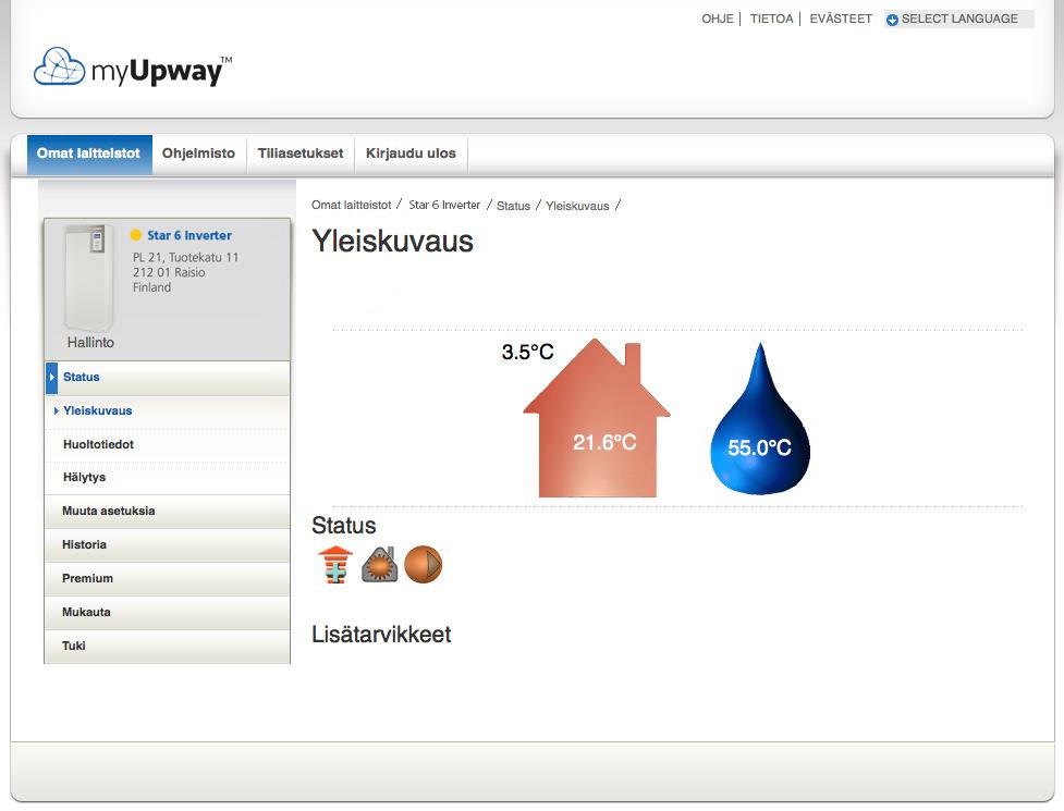 Yleiskuvaus Tällä sivulla näytetään laitteistosi tiedot. MUISTA! Laitteiston muuttaminen ja päivittäminen myupway:n kautta voi kestää jopa viisi minuutta.