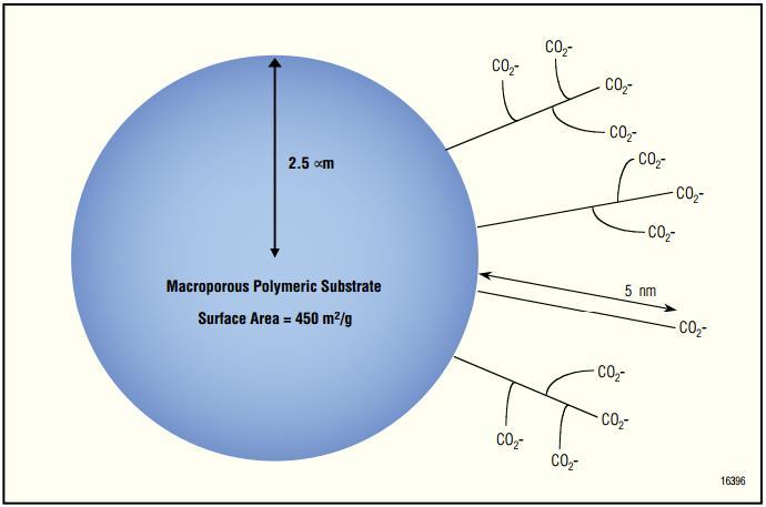 nyylibentseeni ja divinyylibentseenistä (kuva 2). Partikkelin pinnalla on hydrofiilinen karboksyylihappokerros. (5, s. 1 7.) KUVA 2. Kolonnin täyttöpartikkelin läpileikkaus (5, s.