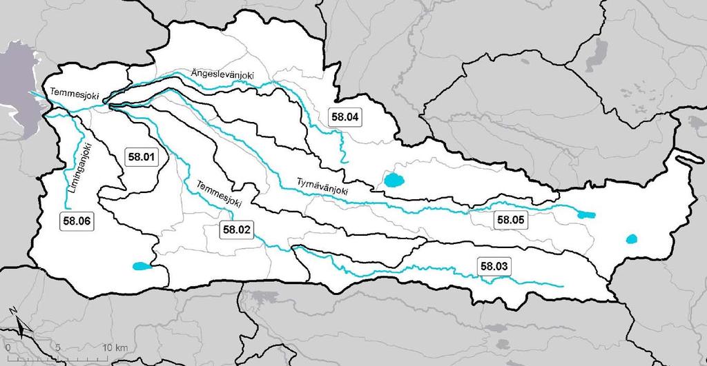 5 3. BIFURKAATIO MUSTAJOKEEN Temmesjoen vesistöalueen pinta-ala on 1 181 km 2 ja järvisyysprosentti on 0,5.