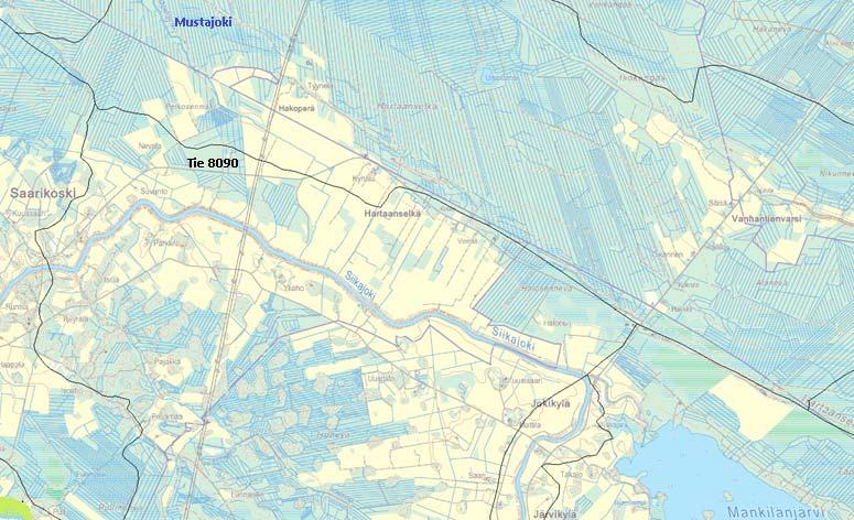6 Kuva 5. Hartaanselkä jakaa Siikajoen ja Temmesjoen vesistöalueet. Tie 8090 kulkee vedenjakajalla.