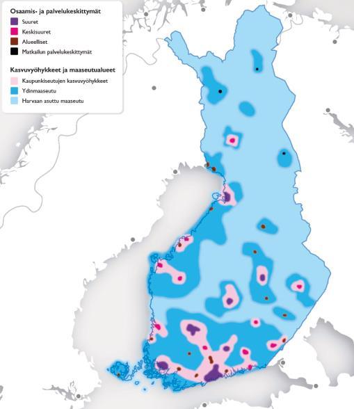 28 Kuvio 1. Suomen monikeskuksinen aluerakenne vuonna 2050 (YM 2015: 31). Kuvan käyttöoikeuteen saatu lupa.