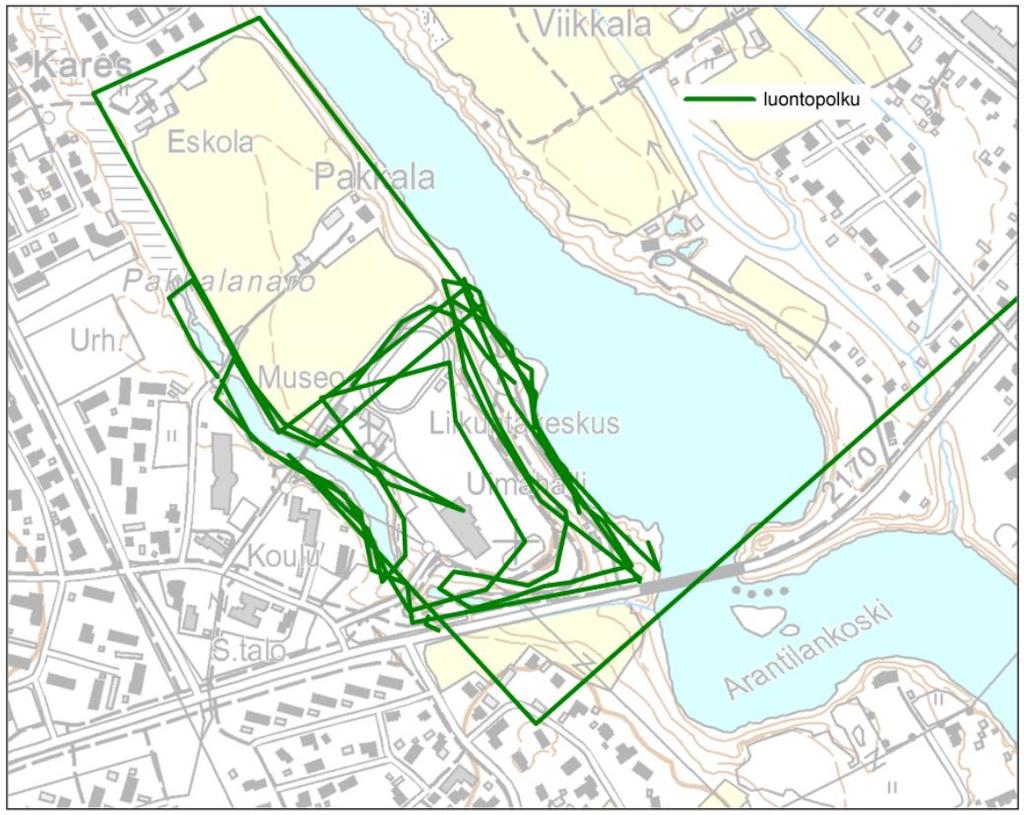 Suurin osa vastauksista sijoittui ranta-alueen läheisyyteen ja osa Aronuoman ympäristöön. Kuva 19.