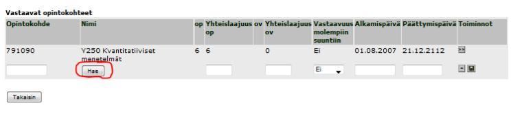 Korvaaminen edellyttää sitä, että opintokohteet vastaavat sisällöltään ja tasoltaan toisiaan.