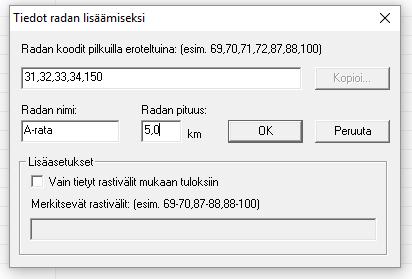 KUVA 10 Kuittaa OK:lla. Tässä vaiheessa työtila, Tiedosto Tallenna nimellä. Anna tiedostolle nimeksi kuntorastitapahtuman järjestysnumer. KILPAILIJAN LISÄÄMINEN LÄHTEVÄKSI.