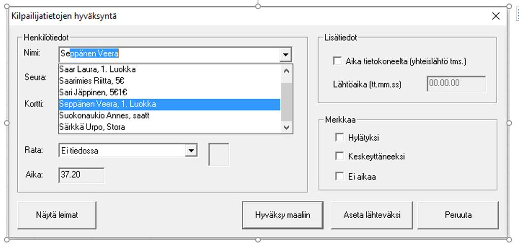 alas lista avautuu: KUVA 13 Valitse henkilö listalta, kirjaa maksu