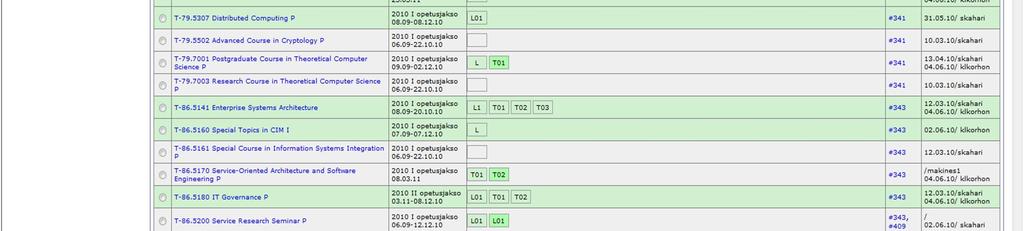 hakutuloksen näkymän eri jaksoille.