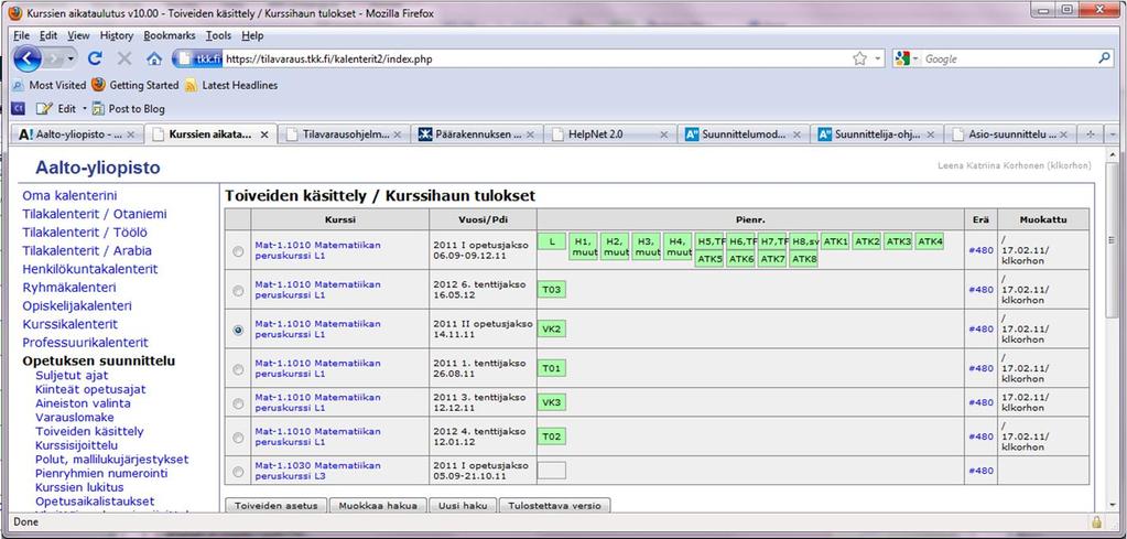 keltaisella ne kurssit, joista