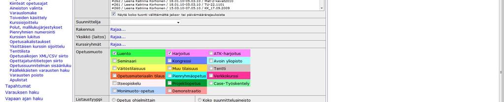 Lukujärjestysaineiston raportti 1. Valitse Opetusaikalistaukset 2.