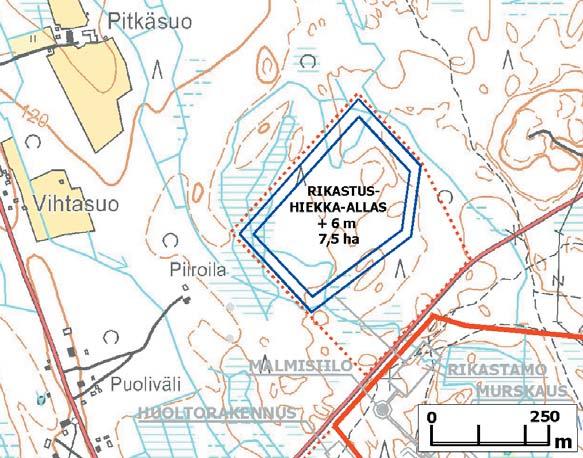 Kylylahden kaivos: Ympäristövaikutusten arviointiohjelma 19 Kuva 8. Rikastushiekka-allas vaihtoehdon VE 2 mukaisessa laajuudessa 5.