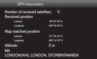 03 Suunnitelkaa matkanne Asetukset GPS-tiedot Karttaversio Navigointiasetusten palauttaminen 03 GPS-info (GPS information) Kuvaruutu esittää: Vast.ot. satelliittien lkm: (Number of received satellites) Vastaanot.