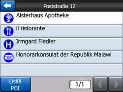 Vinkki: Napauta karttaa POI-kohteen kohdalla tai sen lähellä, kun haluat luettelon lähimmistä POI-kohteista, jos luettelo on kytketty (Sivu 47).