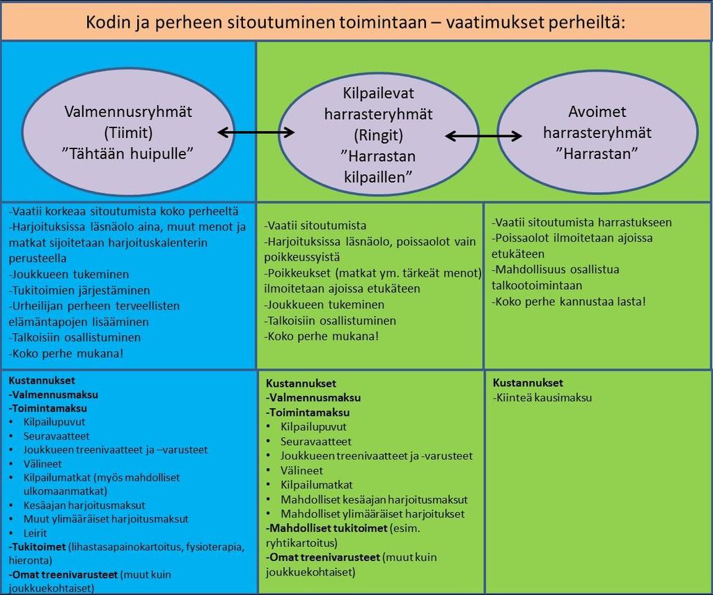 4 ajallisella ja taloudellisella resurssilla kuin valmennusryhmissä, helpottaen voimisteluharrastuksen jatkamista esimerkiksi muiden harrastusten rinnalla.