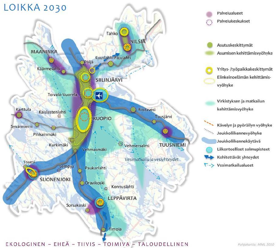 Kuopion toiminnallisen kaupunkiseudun rakennemalli, Loikka 2030. 2.3 Kaupungin maanomistus Kaupungin omistuksessa on maa-alueita yhteensä noin 815 ha.